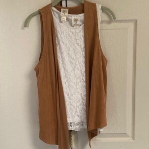 Brown suede and White Lace Layered tank and vest